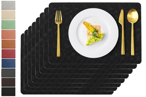 Black Halloween Plastic Placemats Set of 8, Faux Leather Table Mats - color: Black
