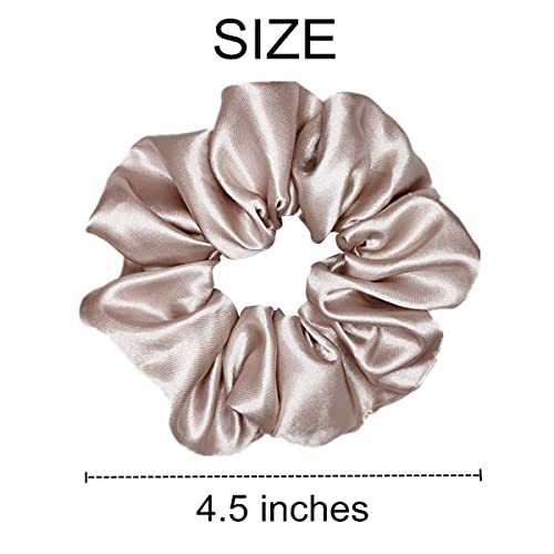 6 Pcs Satin Silk Hair Scrunchies Soft Hair Ties Fashion Hair Bands Hair Bow Ropes Hair Elastic Ponytail Holders Hair Accessories for Women and Girls (4.5 Inch, Champagne) - color: Champagne