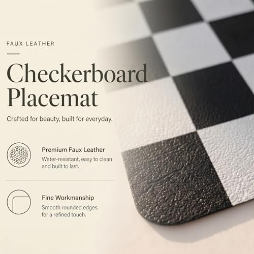 Set of 6 Checkerboard Non-Slip Washable Placemats for Dining Table - color: Black