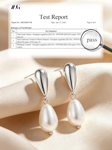Pearl Earrings for Women,14K Gold/Silver Plated Dangle Drop Earrings - color: silvery white