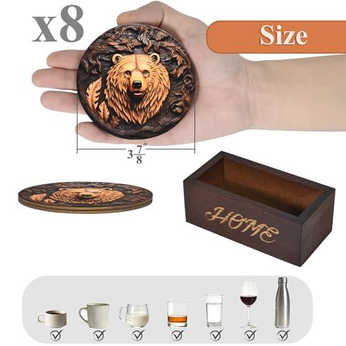 Bar Coaster Set, Drink Coaster for Home Decor, Wood Coffee Coasters (Bear) - color: Bear