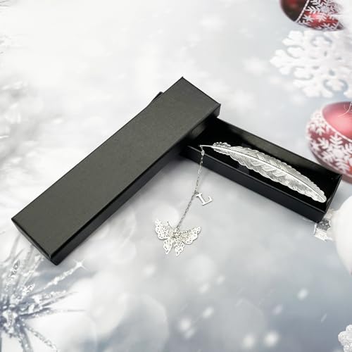 Initial Letter and Butterfly Charm Metal Feather Bookmark (Silver-L) - style: Silver-L
