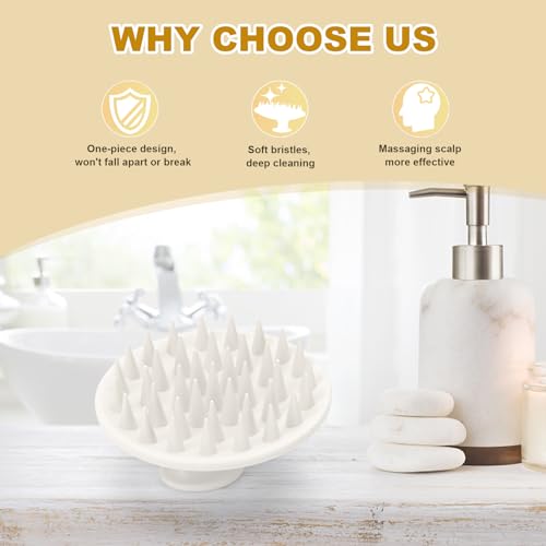 Meartchy Silicone Scalp Massager Shampoo Brush, Scalp Brush for Hair Growth & Dandruff Removal, Hair Scrubber Scalp Stimulator Exfoliator Brush with Soft Bristles for Wet Dry Scalp Care (White) - color: White