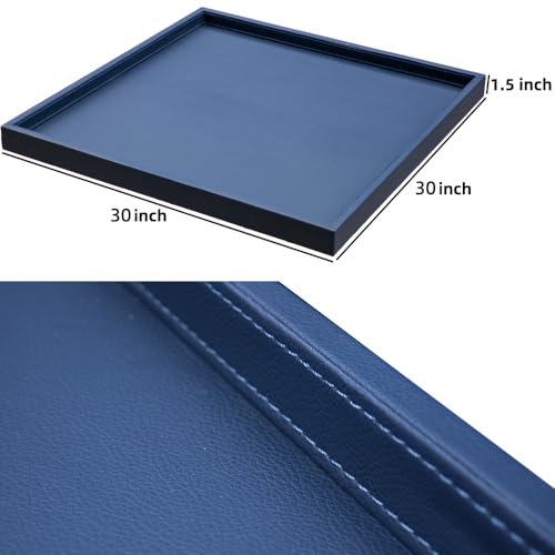 30 * 30 Inch Rectangular Ottoman Tray | Textured PU Leather, Waterproof & Heat-Resistant Storage for Coffee/Dining Tables, Sofa, Bed, Entertainment & Party (Navy Blue, 30 * 30in) - color: Navy Blue, size: 30" x 30" x 1.5"