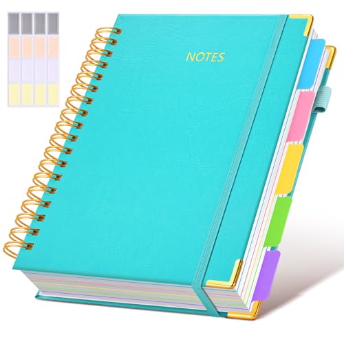 Hardcover Spiral Notebook Journal with Removable Dividers Tabs, 300 Pages Leather 5 Subject Notebook College Ruled, 8"x10" Large B5 Notebooks for Work School Note taking, Lined Journal for Women, Blue - color: Blue, size: 8"x10"