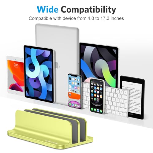 OMOTON Dual Vertical Desk Laptop Stand Holder, Fits MacBook Air/Pro, Citron - color: Citron
