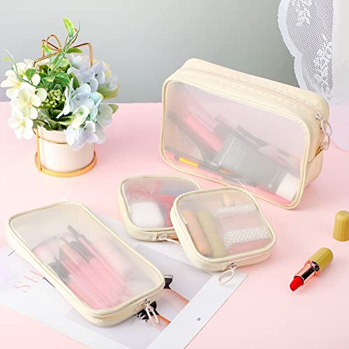 Weewooday 4Pcs Mesh Makeup Bag, Beige, Small, Large, Medium, Classic - color: Beige, size: Small, Large, Medium, style: Classic