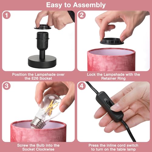 Fenmzee Small Table Lamps(Pink Shade - Black Base, 9" Inline Control) - color: Pink Shade - Black Base
