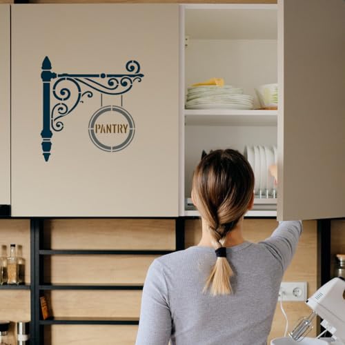 FINGERINSPIRE Pantry Stencil with Paint Brush 11.8x11.8inch Reusable Kitchen Sign Drawing Template Decorative Pantry Sign Pattern Stencil for Painting on Wall Wood Home Kitchen Restaurant Decoration - style: Pantry Sign