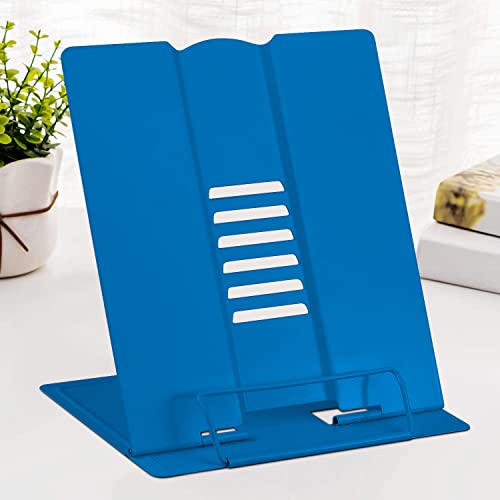 Large Book Stand Metal Reading Rest Book Holder Adjustable Cookbook Holder - color: Deep Blue
