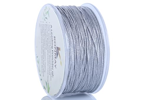 KONMAY 0.8mm Metallic Silver Nylon Bracelet Cord with Case for Bracelets,50 Yards Silver Ornament String for Jewelry Making, Gift Wrapping,Hanging, Crafting - color: Metallic Silver, size: Braided 0.8mm