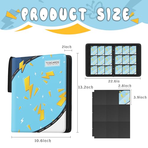 Trading Card Binder 9 Pocket,Card Binder 900 Pockets,Card Book Holder Cards with 50 Removable Sleeves,3-Ring Zip Design MTG/TCG/Sport Collectible Trading Card Albums Gifts for Boys and Girls (Blue) - color: Blue, size: Large