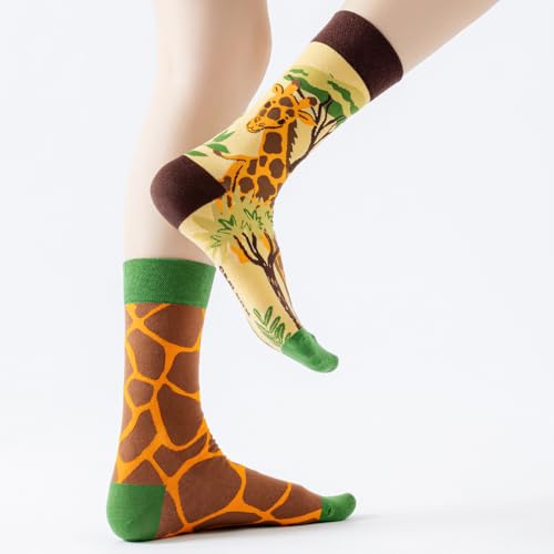 2 Pairs Cartoon Animal Crew Socks Fun Cotton Mid Calf Socks for Women - color: Giraffe