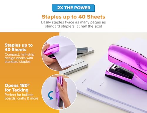 Bostitch Heavy Duty Stapler Value Pack, 40 Sheet Capacity, Metallic Purple - color: Metallic Purple
