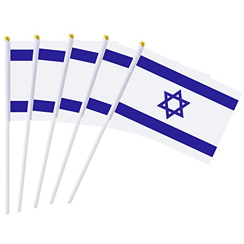 Kind Girl 25 Pack Hand Held Small Mini Israel Flag, Israeli Stick Round Top National Country Flags,Party Decorations Supplies for Parades,World Cup,Festival Events,International Festival. - color: Israel