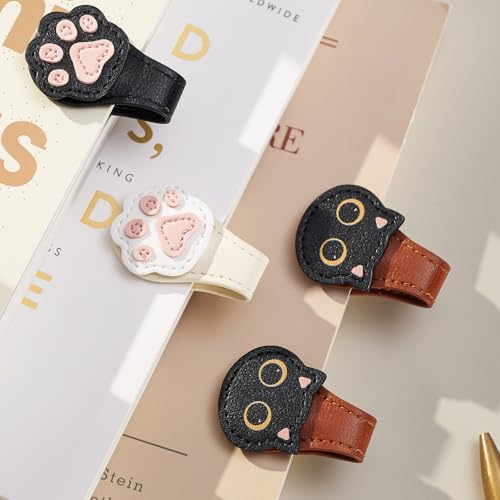 Ovesmusl 2Pcs PU Leather Cat Magnetic Bookmarks with Pen Holder - style: Cat (Brown+Brown)