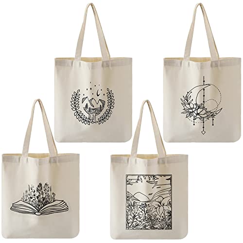 Reginary 4 Pack Canvas Tote Bag, Aesthetic Tote Bag for Women, Artistic - style: Artistic