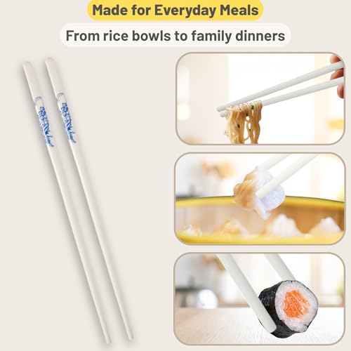 Porcelain Chopsticks Set of 5 Pairs, Reusable Bone Ceramic Chopsticks, Dishwasher Safe, Non-Slip Design, Elegant Gift Box for Family or Restaurant Use (peony) - color: peony