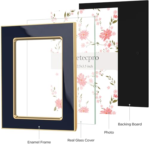 eletecpro 2.5x3.5 Enamel Picture Frame with Real Glass Cover, Navy, 2-Pack - color: Navy, size: 2.5x3.5