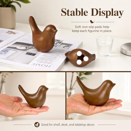 Ceramic Bird Figurines, Dark Wood Grain, 2 Pcs - color: Dark Wood Grain
