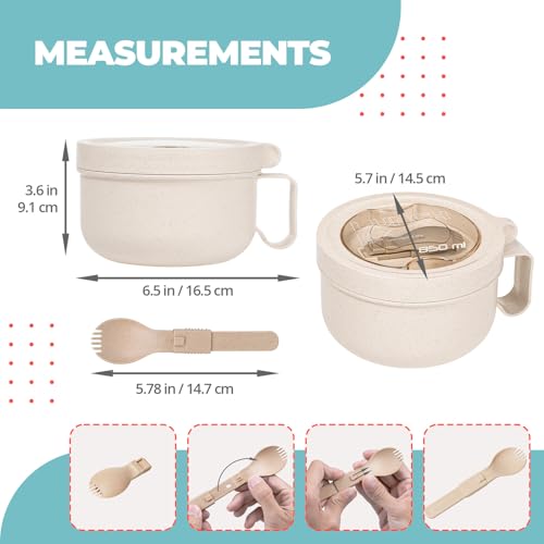 MATICAN Microwave Soup Bowl with Lid, Soup Mug with Lid, Microwave Containers for Ramen Noodles, Soup, Beverages, 28.74 Ounces, Eggshell White, Includes Spork - color: Eggshell White