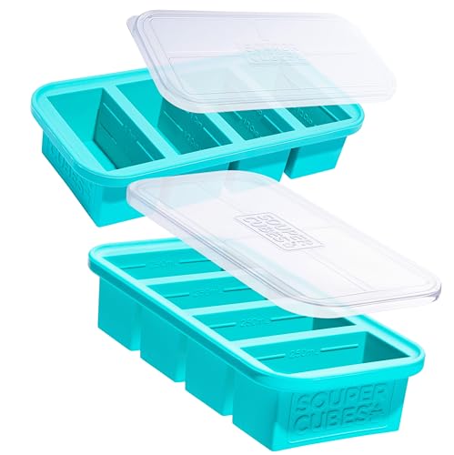 Souper Cubes 1 Cup Silicone Freezer Molds with Lids, Aqua, 2-Pack - color: Aqua, size: 2-Pack
