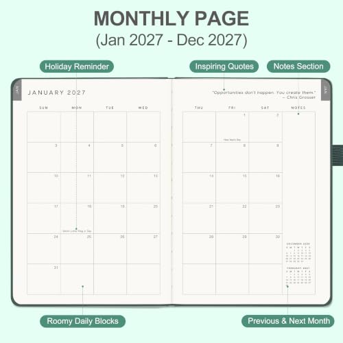 &And Per Se 2027 Planner, 12-Month Monthly & Weekly, 2027 Calendar Planner with 100gsm Paper, B5 Hardcover Faux Leather, 7.5" x 10" (Green) - color: Green, size: 7.5" x 10"(Jan 2027-Dec 2027)