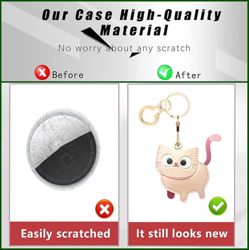 BORKUANA PU Leather Keychain holder Protective Case Compatible with AirTag - color: Cat C