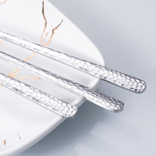 8.4-Inch Hammered Ice Tea spoon Long Handle, Coffee Spoon, Ice Cream spoons, Stainless Steel Cocktail Stirring Spoons, Tea spoon，Set of 6 - color: Silver
