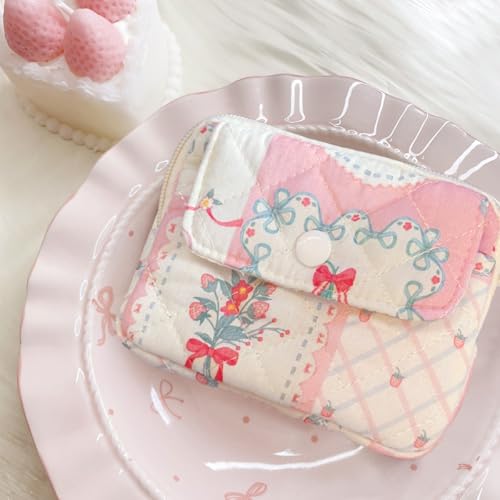 Cute Prints Cotton Quilted Coin Purse for Women Girls - color: BERRIES