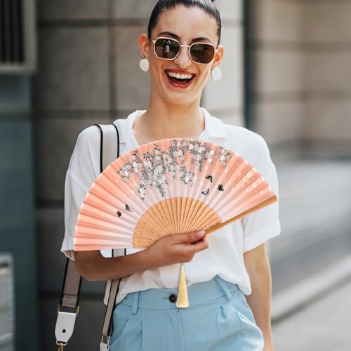 Zonon 4 Pack Hand Held Folding Fans for Women Silk,Forest Flowers - style: Forest Flowers