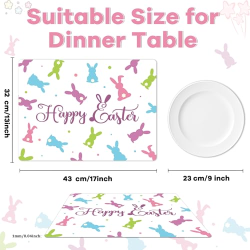 Easter Placemats Set of 6 Rabbit Eggs Plastic Table Mat 17×13×0.04in - style: Easter Bunny