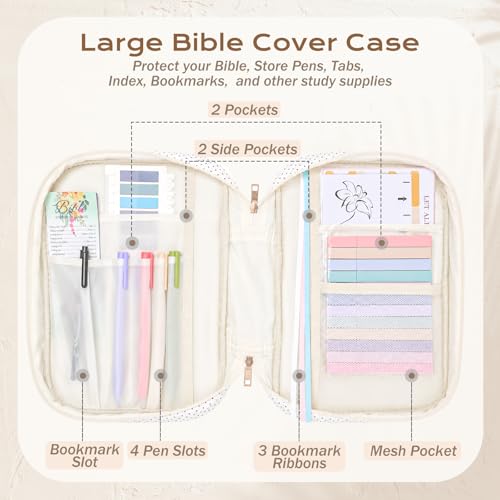 XKDOUS Bible Cover Case for Women Bible Bag Journaling Kit w/Study Supplies - color: Black Dot, size: Large