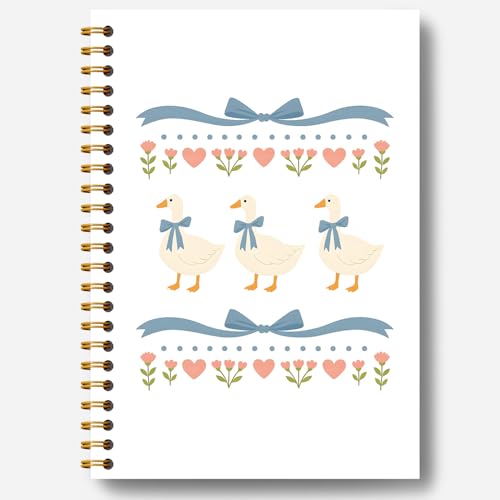Guymn Coquette Blue Bow Goose Notebook, Groovy Aesthetic Floral Goose Journal for Kids Girls, Geese Animal Lover Gifts Hardcover Spiral Notebooks Journals 5.5x8.3 Inch - color: Section 8