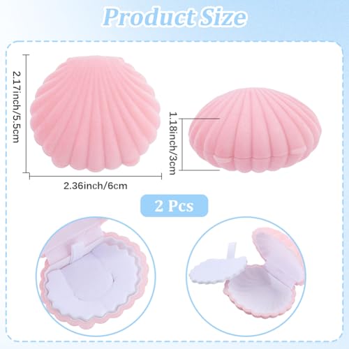 2Pcs Velvet Shell Ring Box Pink Shells Shaped Earring Jewelry Storage Case Showcase Display Organizers Decorative Holder Small Gifts Boxes for Rings Necklace Pendants Accessories - color: Pink