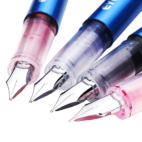 EYEYE Disposable Fountain Pens for Writing, Medium Point, Pack of 8 Blue - color: Blue