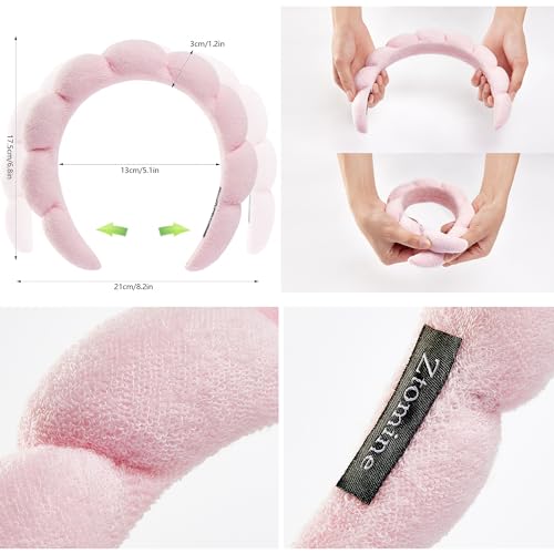 Ztomine Spa Headbands - Set of 2: Terry Cloth Face Wash Headbands - Puffy Pink + Turquoise Combo Pack - color: Pink + Turquoise