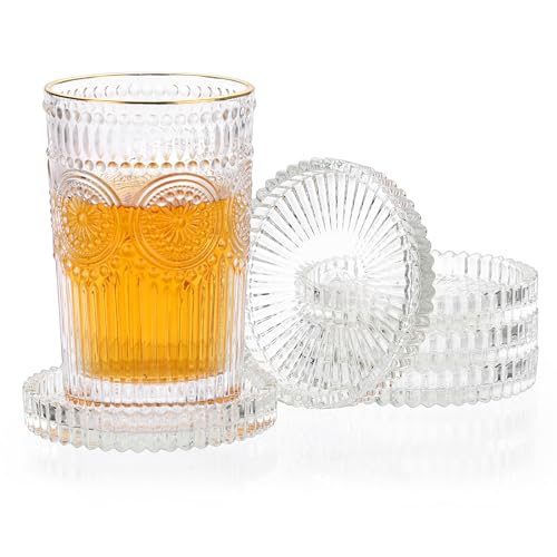 JUXYES Set of 5 Heat-Resistant Clear Glass Coaster for Hot and Cold Drinks - color: Clear, size: 5 Pack