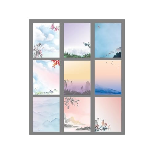 Better Office Products Japanese Watercolor Stationery Paper Set, 100 Piece Set (50 Sheets + 50 Matching Envelopes), Letter Size 8.5 x 11 inch, 9 Designs, Double Sided Printing Paper, - size: 8.5 x 11 Inch