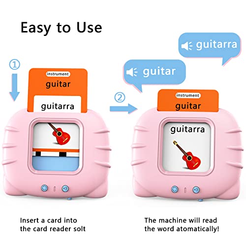 Lapare Spanish and English Bilingual Audible Flash Cards Toy with Music for Toddlers 1 2 3 4 5, Learn Spanish and English for Kids, Niñas, Niños, Bebes - color: Pink, size: 521 Sight Words Bilingual