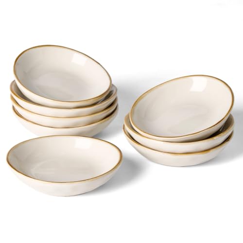 famiware Ceramic Soy Sauce Dish, 2.1oz Dipping Bowl Set of 8, Vanilla White - color: Vanilla White, size: 8pcs