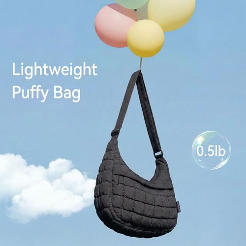 Puffer Crossbody Hobo Bag for Women Nylon Quilted Purse Lightweight Shoulder Handbag with Adjustable Strap - color: 02-black
