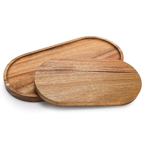 Elsjoy Set of 2 Acacia Wood Serving Trays, Long Wooden Serving Platter Oval Charcuterie Board Set for Home Decor, Fruit, Cheese, 𝟏𝟒" 𝐱𝟕" 𝐚𝐧𝐝 𝟏𝟏" 𝐱𝟓.𝟓" (Pack of 2) - size: 14"L x 7"D, 11"L x 5.5"D (Pack of 2)