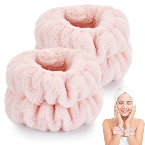 Dorbetar 2 Pcs Microfiber Wrist Towels - Spa Wristbands for Women & Children (Pale Pink) - color: AA-pink, size: 2 Count (Pack of 1)