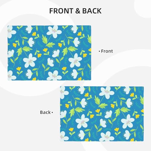 Yellow and White Flowers Placemats Set of 4 12x18 Inch - color: Light Blue, size: Set of 4