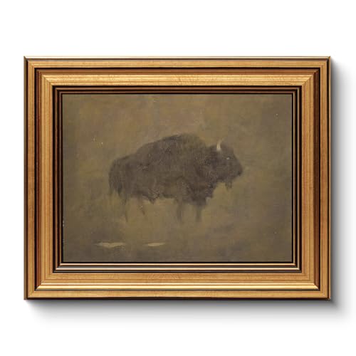HUARCEY Gold Framed Canvas Wall Art, Retro Bison Picture Decor, 8x10 Inch - color: Bison Art, size: 10"L x 8"W