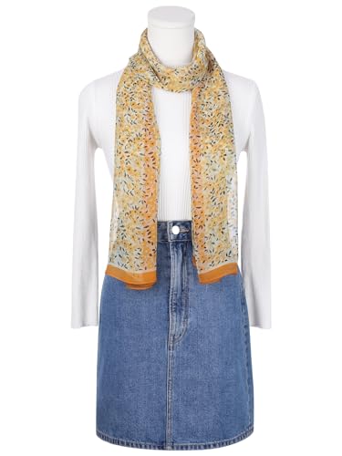 Women's Gypsophila Floral Scarf, Retro Lightweight Silky Sunscreen Head Wrap Neck Scarves for Summer - color: Light Yellow
