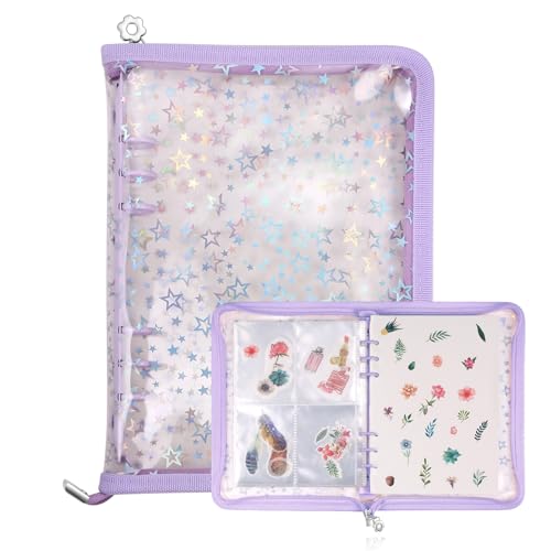 MUDOR 4 in 1 Sticker Storage Organizer Binder,Collecting Book Album Holder - color: Purple