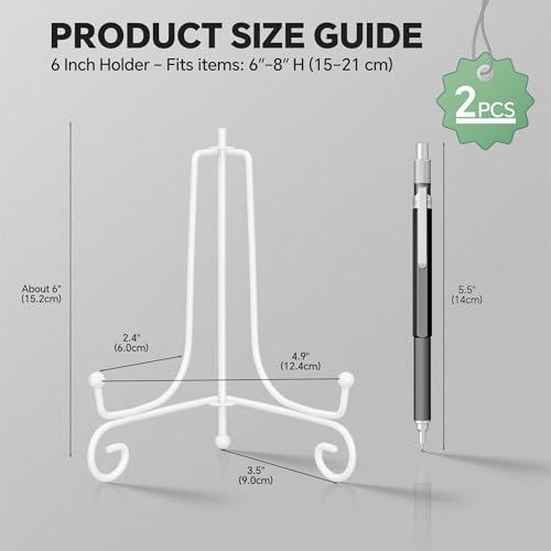 Artliving Metal Plate Stands for Display - 6-Inch Adjustable Easel Holders for Decorative Plates, Picture Frames and Books - White (2-Pack) - size: 6 inch(2 pack)