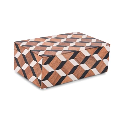 Perilla Home Decorative Wooden Storage Box – Small Organizer for Jewelry, Crafts, Cards & Keepsakes – Clover Design MDF & Resin (Bianco) – Dark Brown & Off White – Gift for Men & Women - color: Dark brown & off white